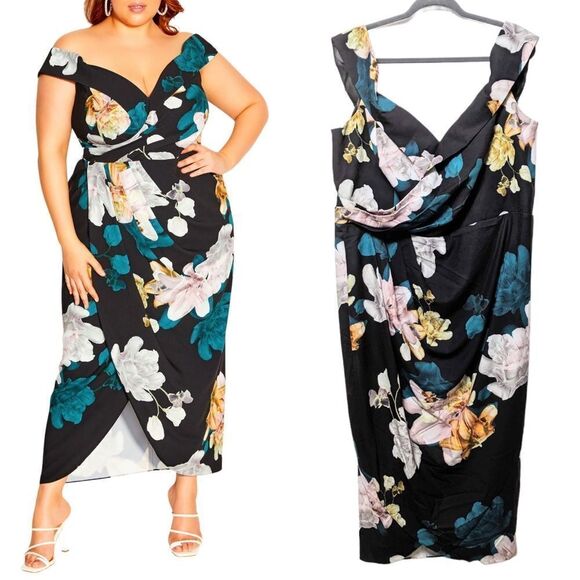 NWT CITY CHIC Floral Off the Shoulder Tulip Hem Maxi Dress 22 - Picture 1 of 13